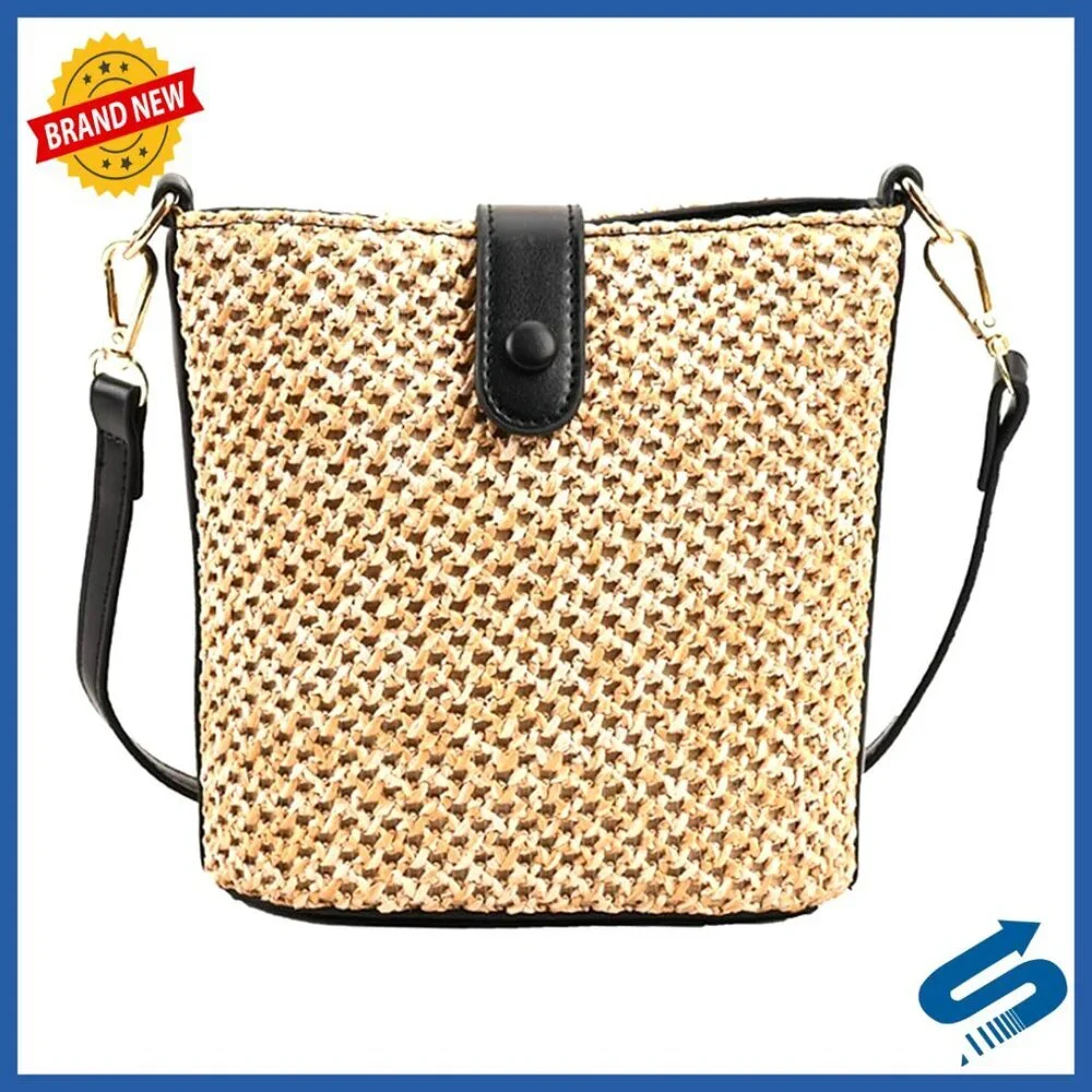 Straw Crossbody Bag Rattan Handwoven Bucket Purse Summer Boho Chic